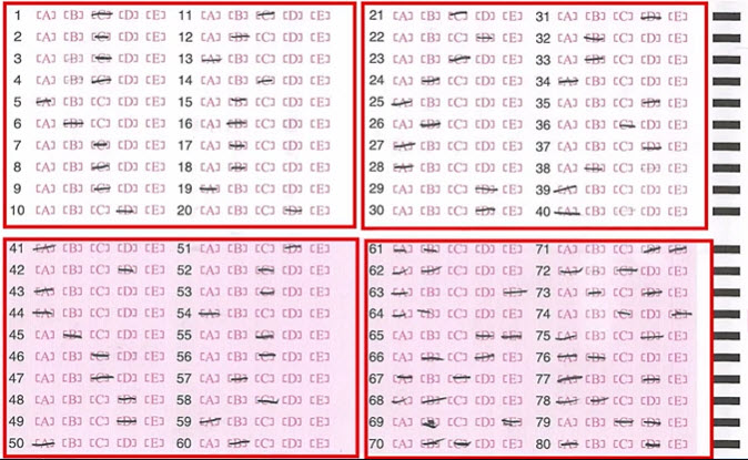 答题卡填涂涂面过小