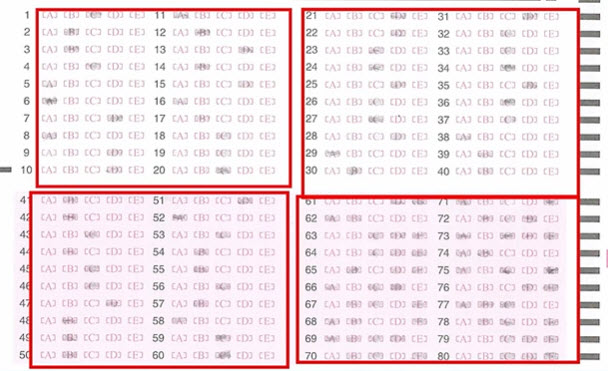 答题卡填涂整体过浅