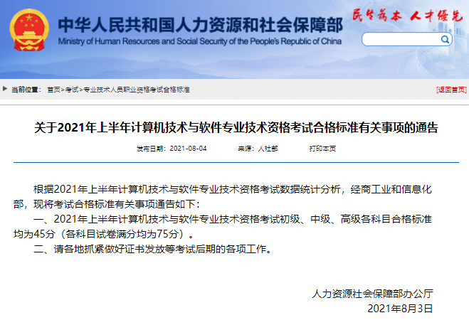 2021年上半年软考合格标准