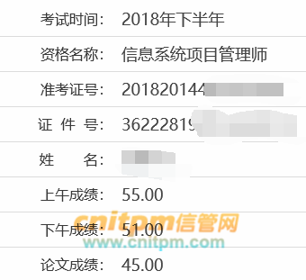 信息系统项目管理师成绩
