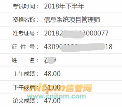 信息系统项目管理师成绩