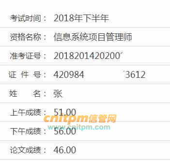 信息系统项目管理师成绩