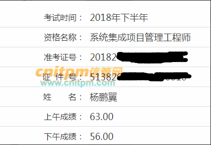 系统集成项目管理工程师成绩