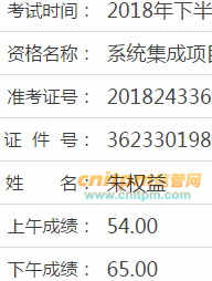 系统集成项目管理工程师成绩
